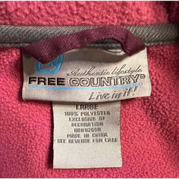 Free Country Womens Fleece Jacket Pink Waist Length Full Zip Hooded Pockets L - Picture 6 of 10